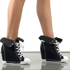 Zigi Peaches Black Canvas Sneaker Wedges